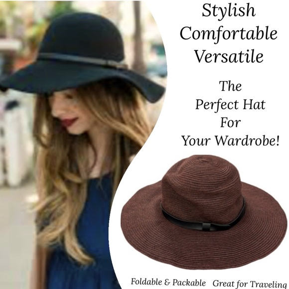 Woven Hat Brown Black Belted Foldable Packable Sun Travel Fashion One Size - Picture 1 of 14